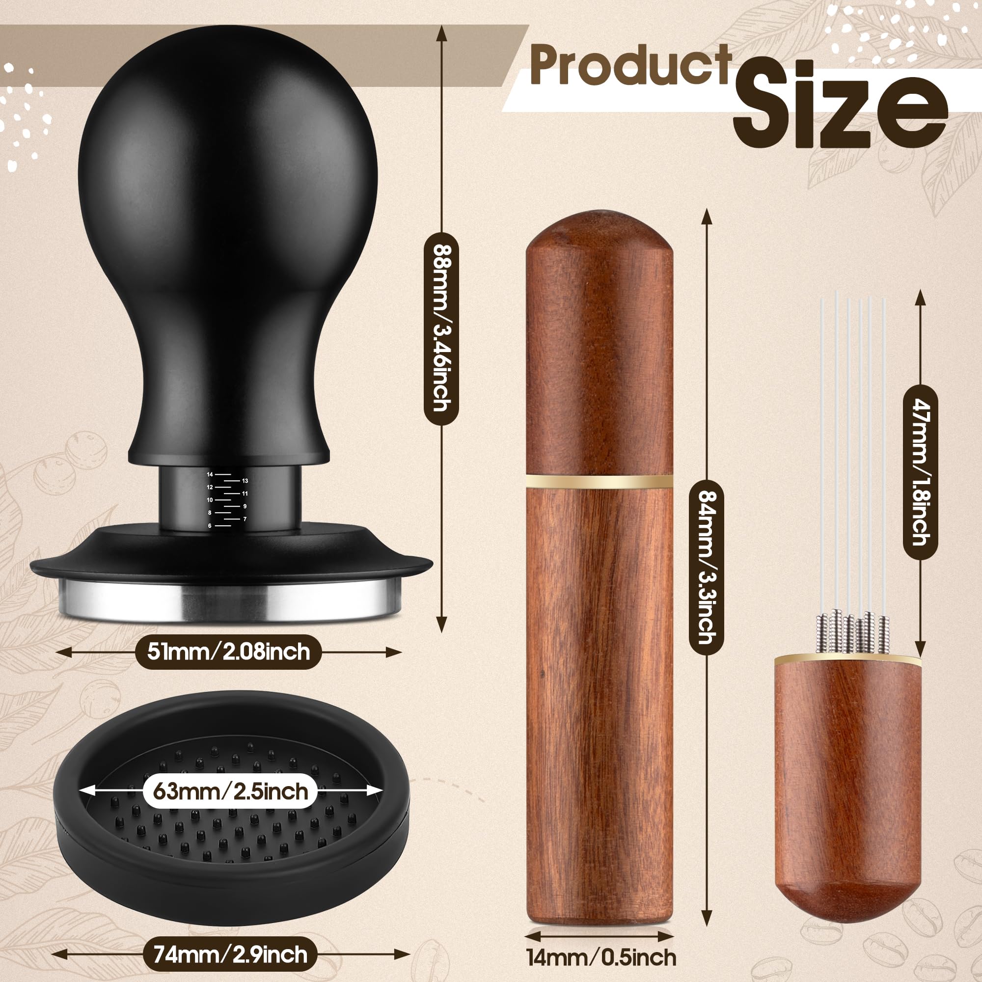 GQIRIL Espresso Distribution Tool Accessories - 51mm Spring Loaded Coffee Calibrated Tamper Kit with Needles, WDT Stainless Steel Espresso Stirrer Dosing Funnel Set for Barista Coffee Machines