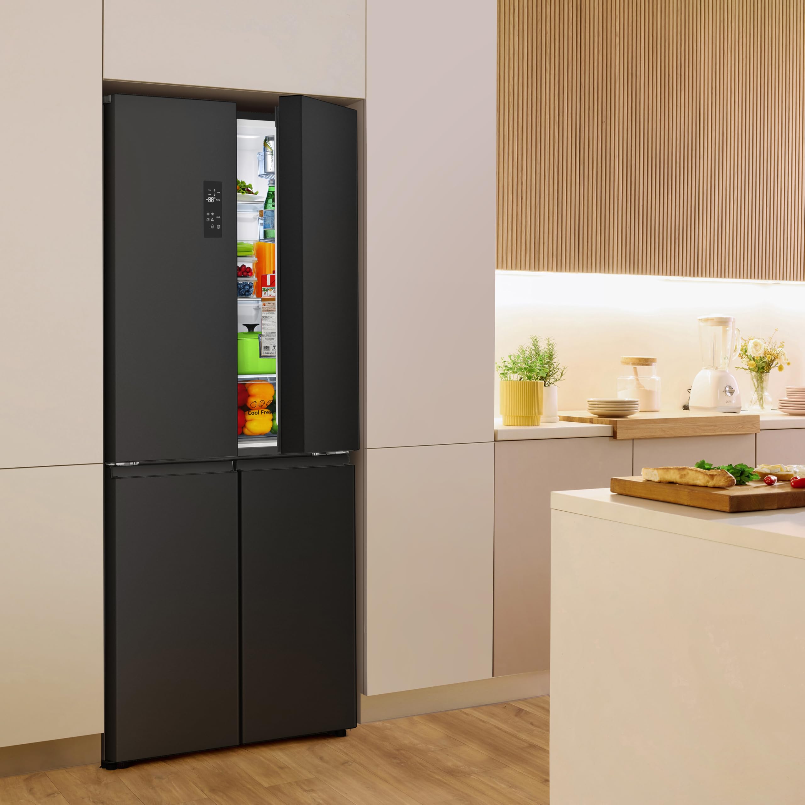 Gorenje NRM819D61BX Cross Door, 460L, CrispZone mit Feuchteregler, Frischbox mit Multifunktion, Eisbox, Fastfreeze, NoFrost, Inverter-Kompressor,BxHxT: 79,4×190×65 cm, Matt Schwarz