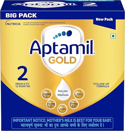Aptamil Gold Infant Formula Milk Powder for Babies – Stage 2 (6-12 Months) – with Prebiotics and DHA – 1.2 kgs – Large Pack