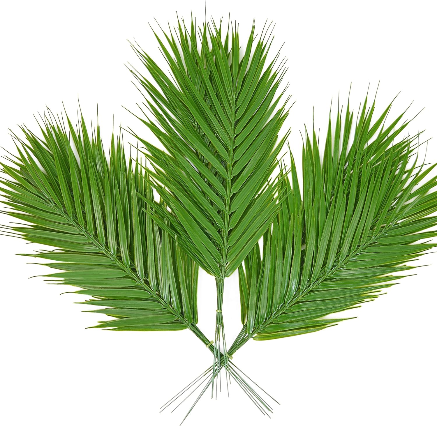 Artificial Palm Leaves 24 Pcs，17" Faux Fake Palm Fronds with Stem