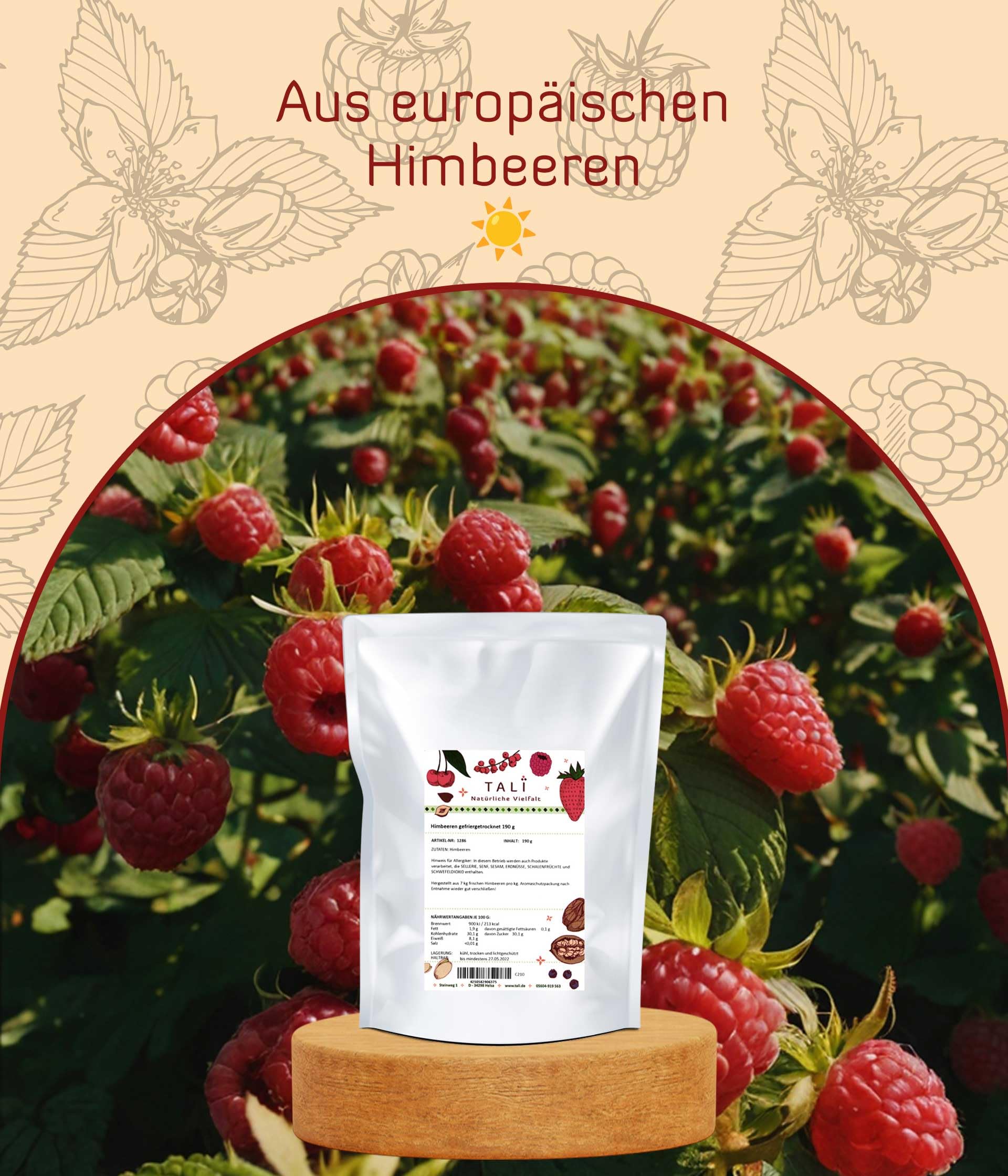 TALI Himbeeren gefriergetrocknet 500 g | bruchgeschützt im Umkarton