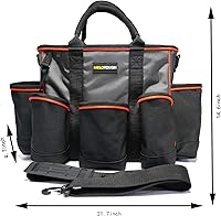Vista 2 de MELOTOUGH 14 inch Supply bag Open Top Tote tool bag Tool Organizer bag with shoulder strap for Cleaner, Contractor, HVAC (Gray)