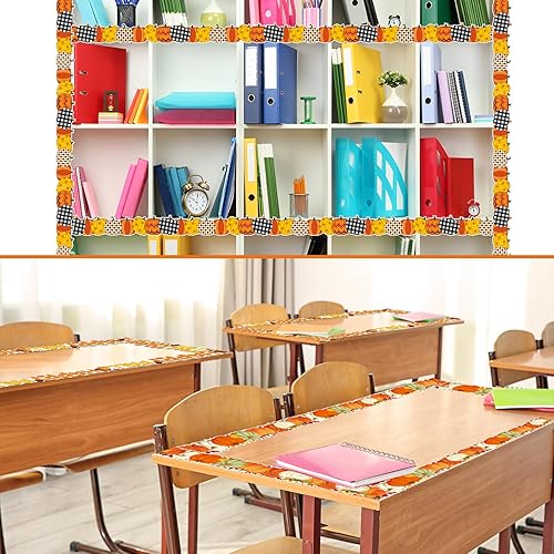 Miniatura 6 de Tablero de anuncios festoneado de calabaza de Acción de Gracias de 262 pies para decoración de aula, otoño, bordes de aula, decoración de tablón de