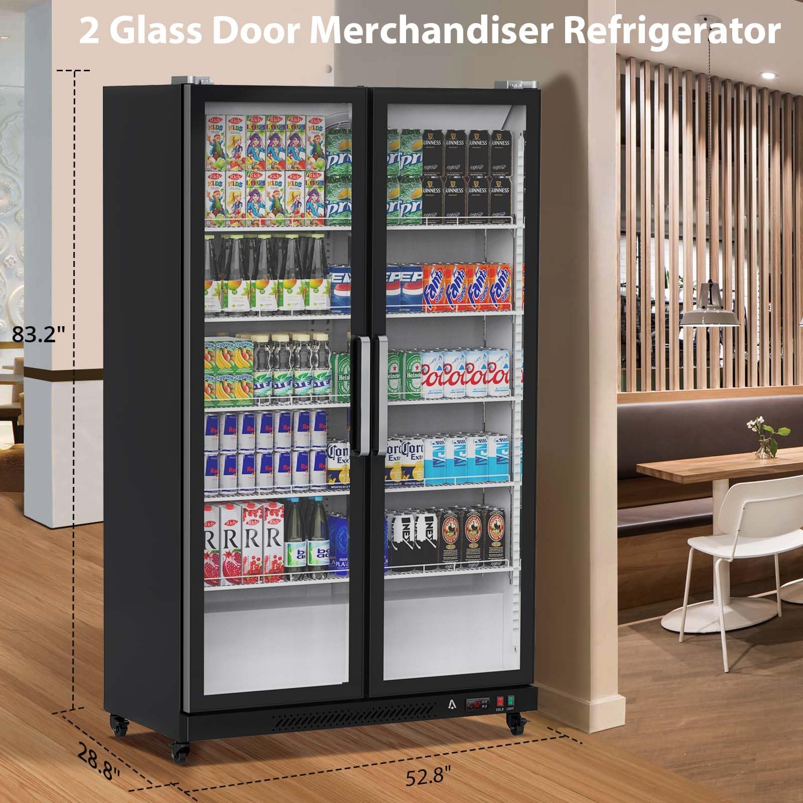GarveeHome Commercial Refrigerator, Glass Door with LED Lighting - Upright Beverage Display Cooler for Home, Store, Gym, or Office, Featuring Double Swing Doors and 39 cu.ft on Fridge.com