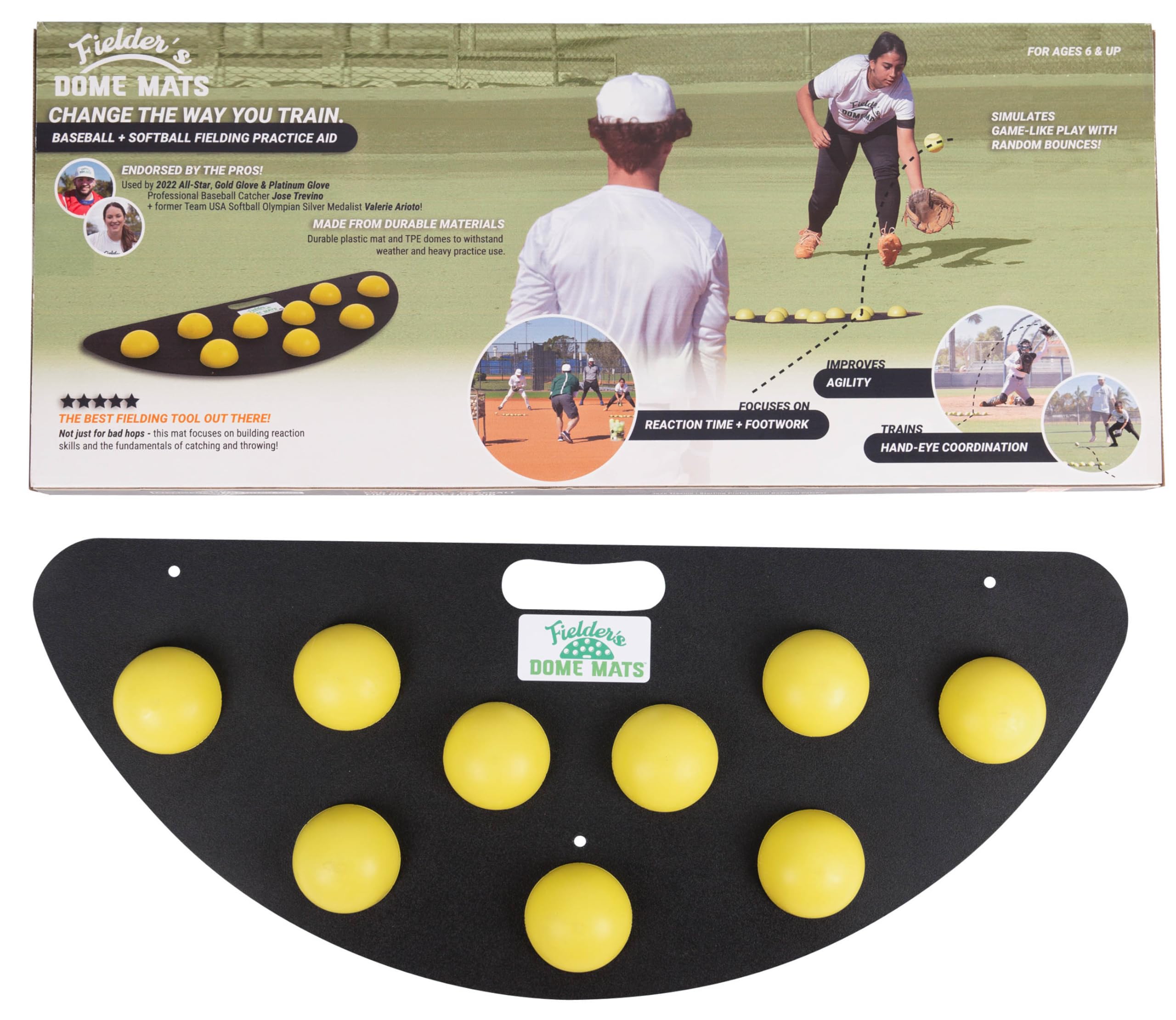 Fielder's Dome Mat - Baseball and Softball Training Equipment for Improved Fielding, Catching, Agility, Hand-Eye Coordination, Focus and Reaction Sports Speed Skills Development. 33.5" x 14" x 1.75"
