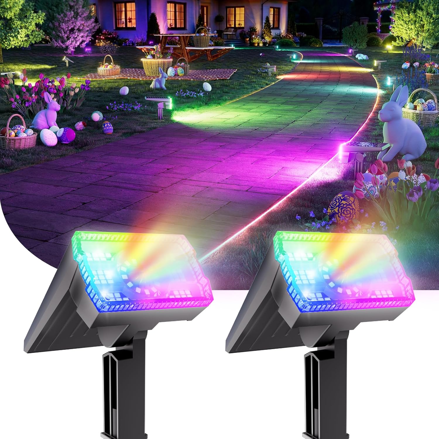 2 Pack - Solar Christmas Lights Outdoor Waterproof,6 Color Changing Spotlights &10 Modes, IP67 Waterproof,105° Adjustable Solar Spot Lights for Pathway/Garden/Yard/Patio/Landscape/Backyard Xmas Decor