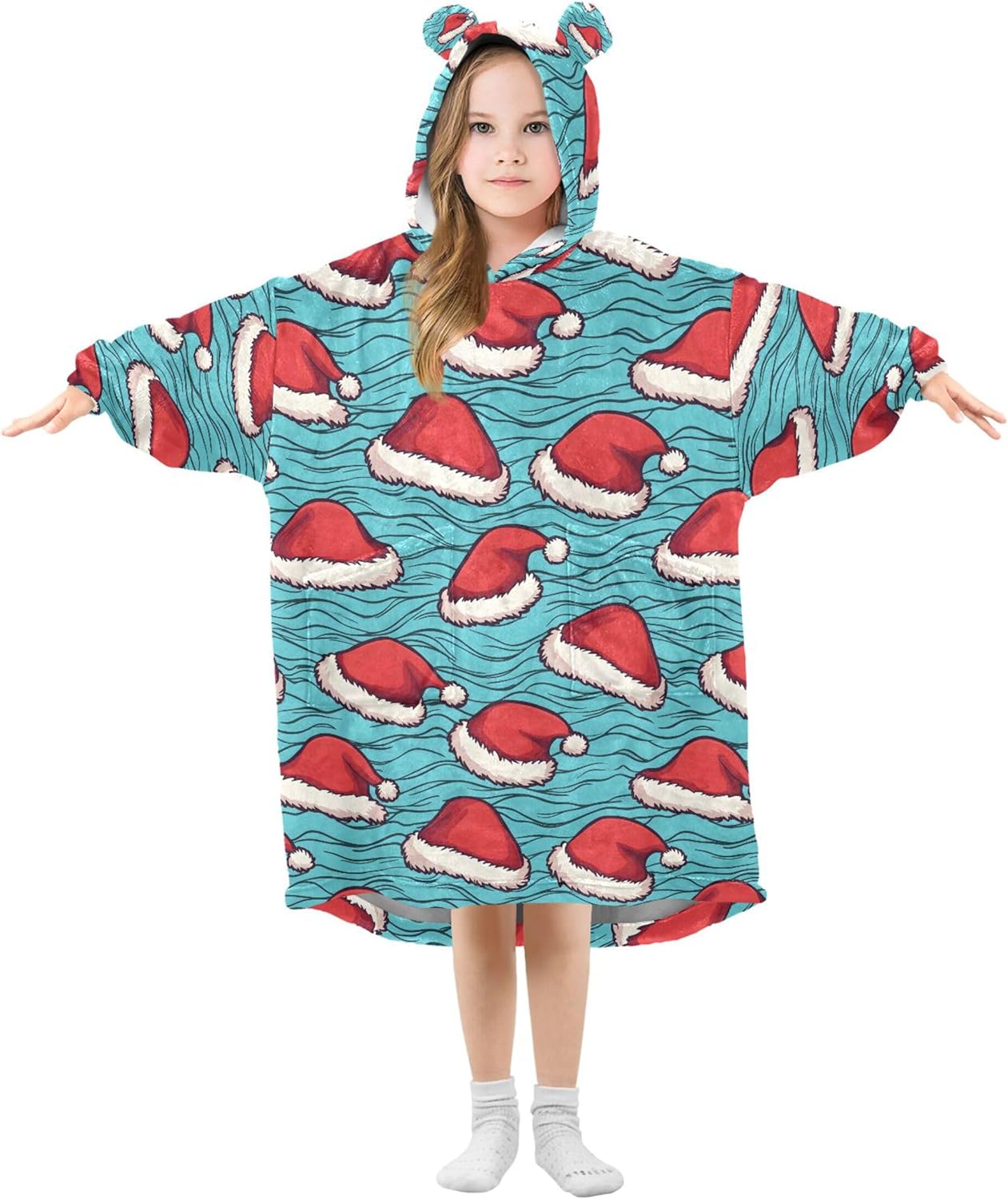 Christmas Xmas Christmas Hat Kids Wearable Blanket Hoodie and Sleeves for Toddlers, Cute Hoodies Girls B0403697