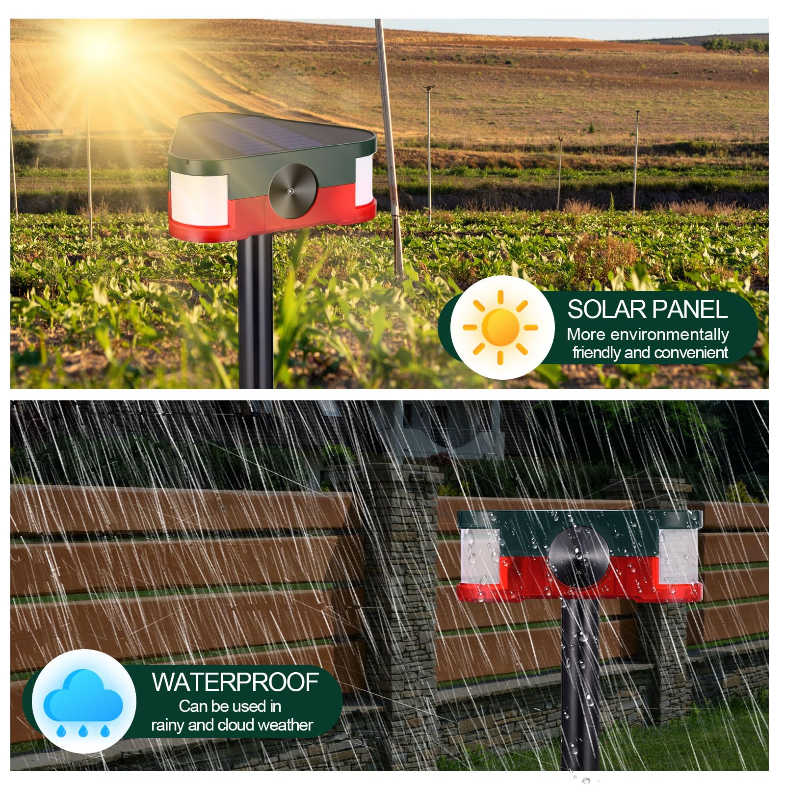 Qualirey Lot de 4 détecteurs de mouvement à 360° - Alarme solaire pour animaux - Répulsif extérieur - 4 modes - 3 x 129 dB - Ultrasons - Raton laveur - Cerf - Avec télécommande USB - Pour maison