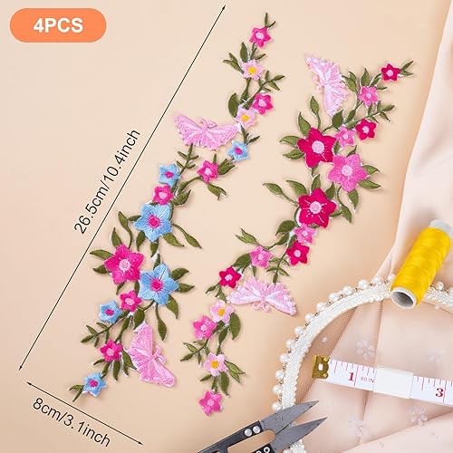 Miniatura 2 de CHANZET Parches bordados de flores para planchar, 4 piezas, parches bordados de flores de mariposa, parches bordados con apliques florales para