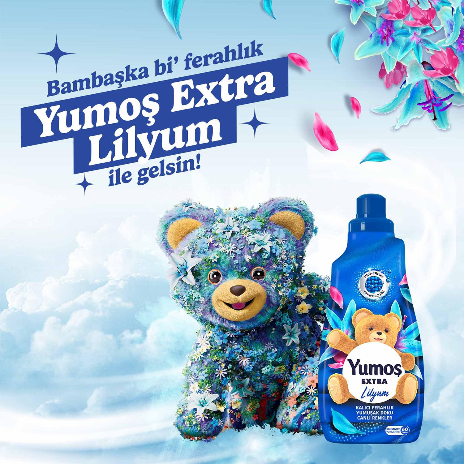 Yumoş Çamaşır Parfümü Mavi Şakayık 200 g + Yumoş Extra Çamaşır Yumuşatıcısı Lilyum 1440 ml