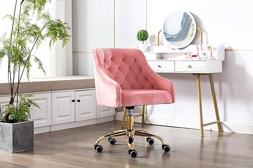 Miniatura 26 de ZOBIDO Cómoda silla de trabajo para la oficina en casa con ruedas, bonita y moderna tapizada de terciopelo con respaldo de concha, silla de