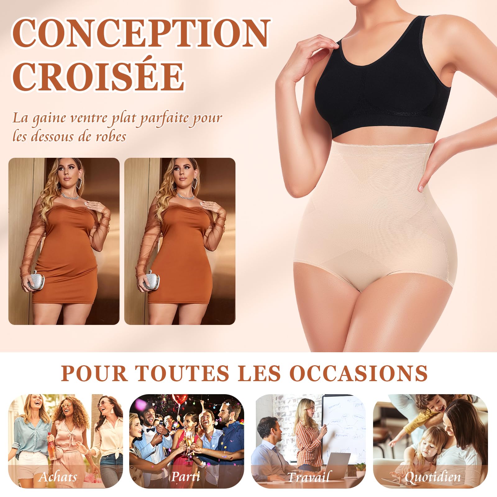YARRCO Culotte Gainante Femme Ventre Plat Culottes Sculptantes Taille Haute Gaine Amincissante Invisible Panty Gainant Shapewear Slips Minceur Body Shaper