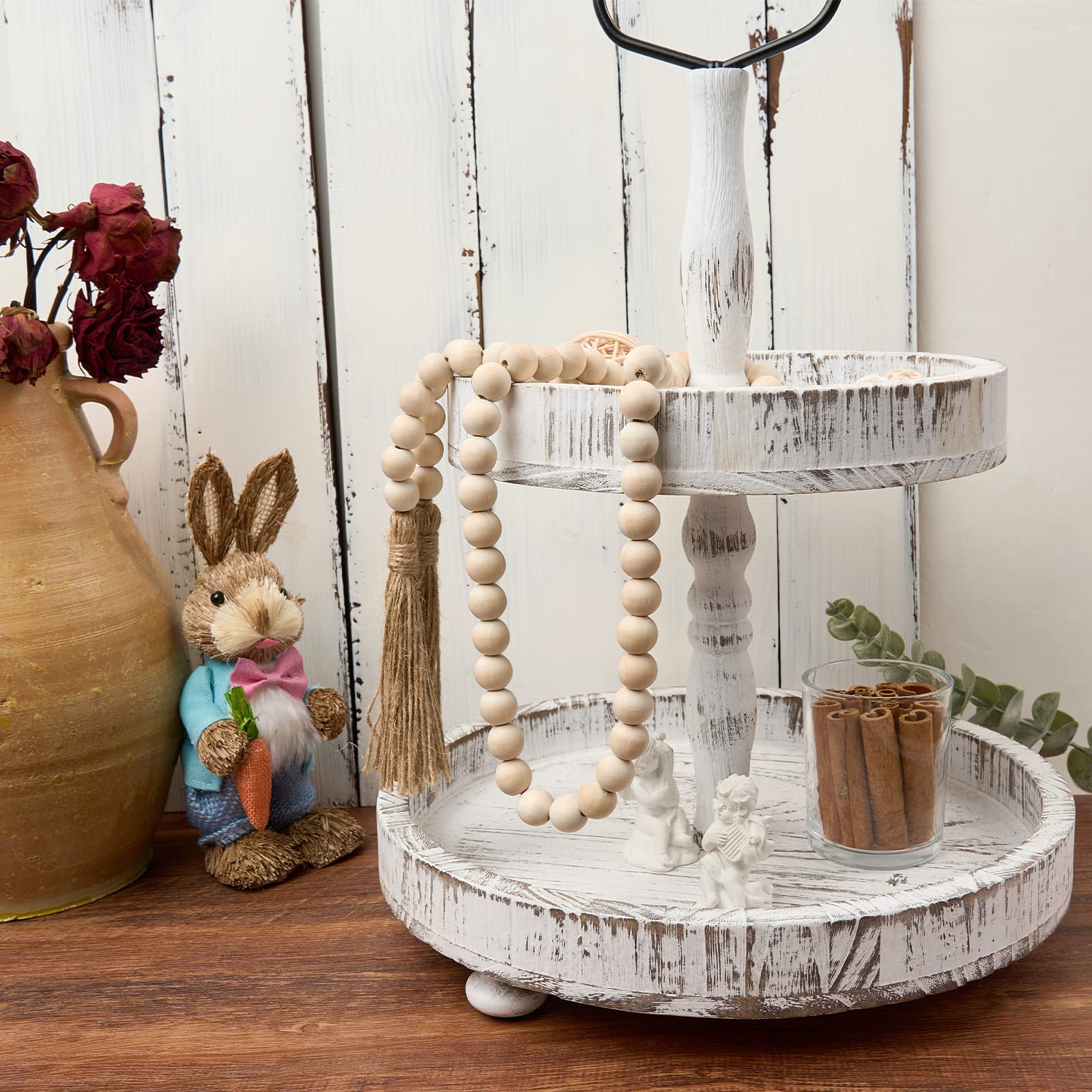 Guirlande De Perles En Bois Blanc | Perles De 4,1 Cm De Diamètre | Longueur 104 Cm | Décoration Murale Ou événementielle