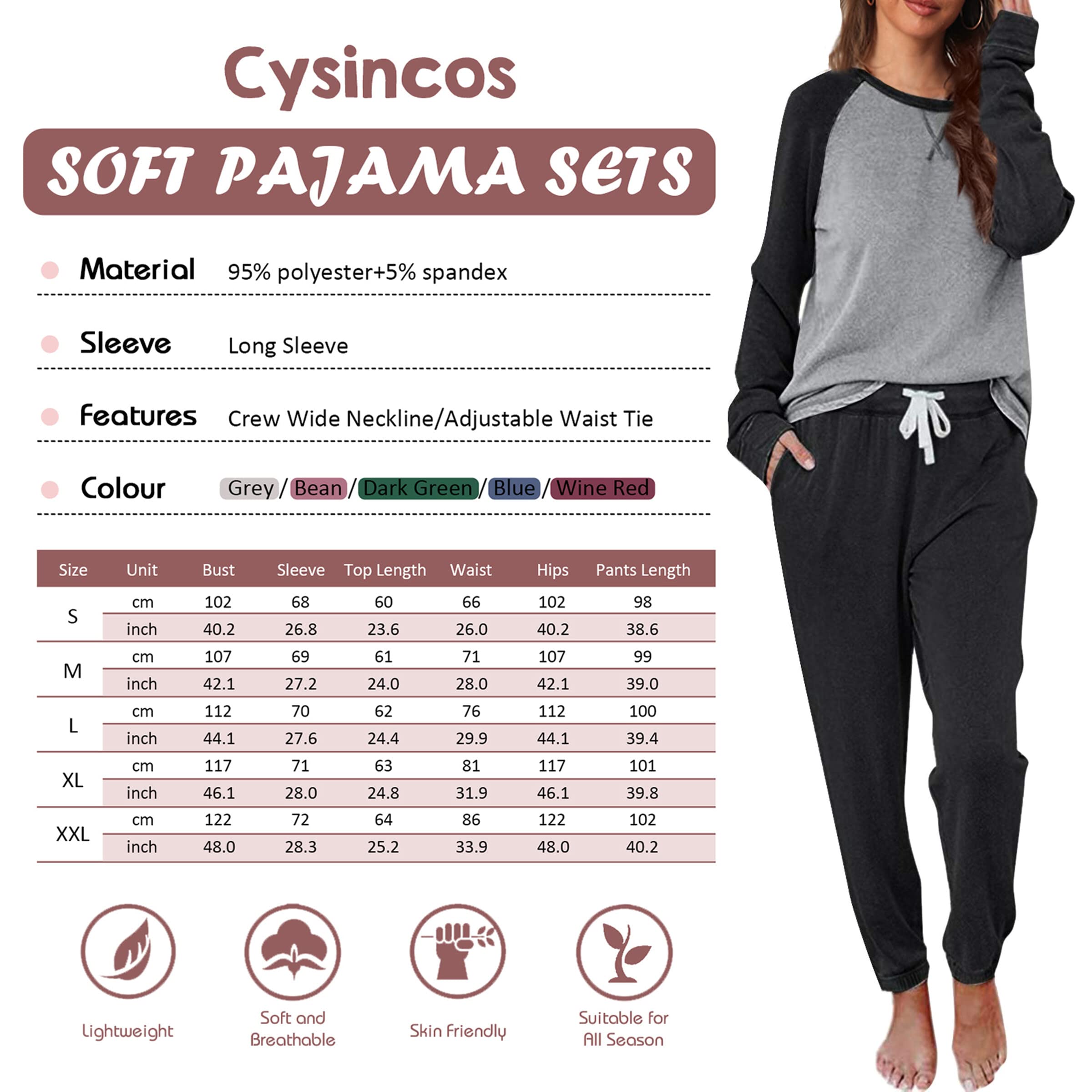 Cysincos Womens Sweatsuits 2 Piece Outfit Sweatpants Loungewear Jogger Pajama Set Long Sleeve Pullover Drawstring Pants