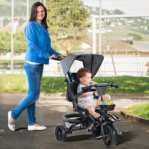 Miniatura 8 de TODUFULL Triciclo plegable para niños, triciclo 8 en 1 con toldo extraíble y varilla de empuje parental, cochecito de bicicleta para niños de 1 a 5