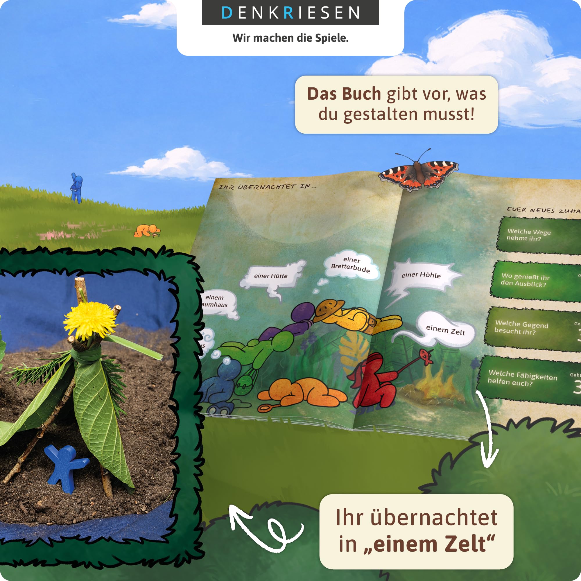 DENKRIESEN Freiluftwelten – Das Insel-Abenteuer | Kreatives Abenteuerspiel für drinnen & draußen | Naturspiel & Familienspiel ab 7 Jahren | Outdoor Spiel für 2–6 Spieler