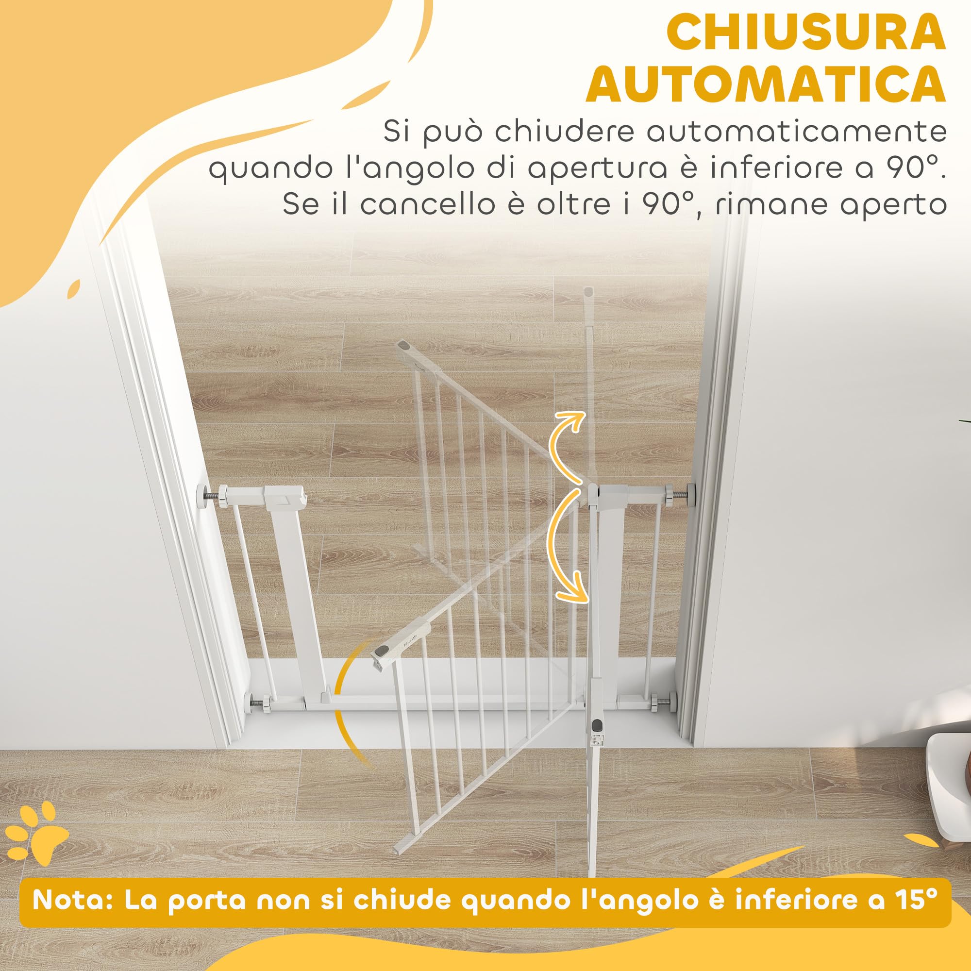 PawHut Cancelletto di Sicurezza per Cani con Fissaggio a Pressione, Cancellino per Cani Estensibile 76-97cm per Scale e Porte, Bianco