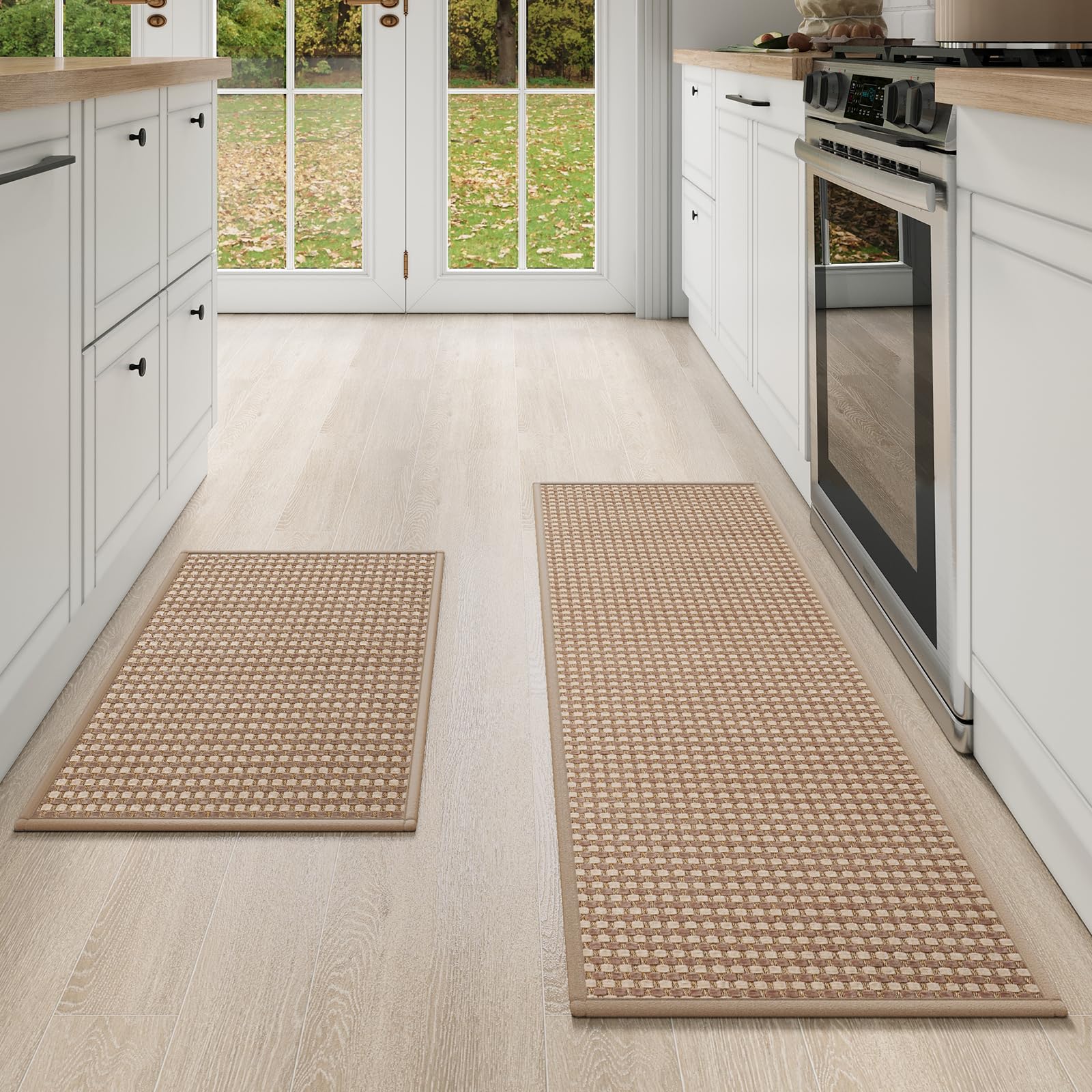 Photo 1 of YDKGL Kitchen Mat Kitchen Rugs Sets of 2 PCS Non Slip Washable, Super Absorbent Soft Braided Kitchen Mats for Floor, Rubber Backing Comfort Standing Kitchen Sink Mat Runner Rug, Brown 17"x28"+17"x47"