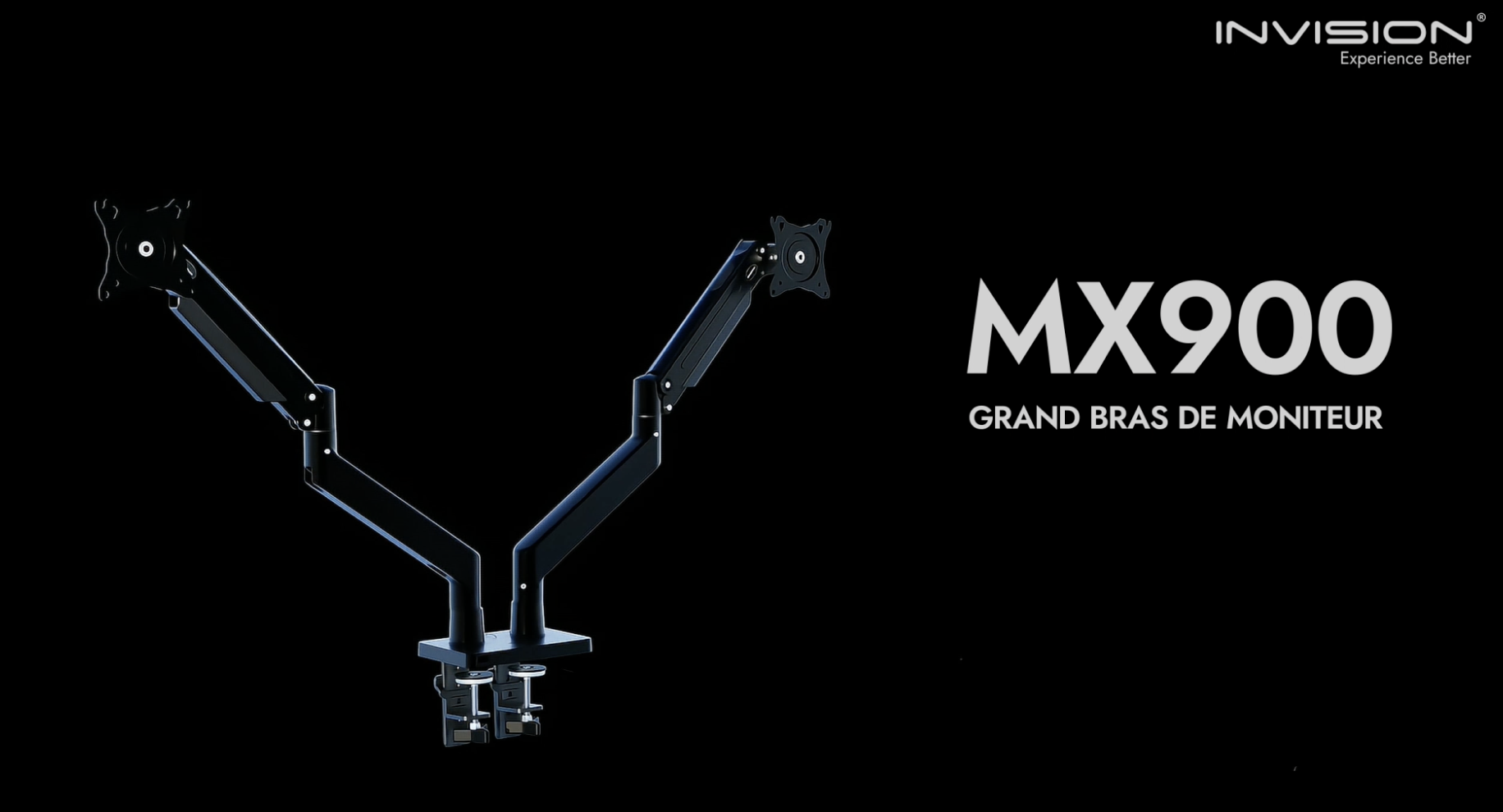 Support Écran PC Double Invision MX400 - Bras Réglable 19-32 Pouces, Gaz, VESA 75/100