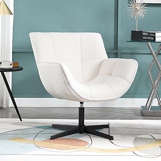 Loungesessel Armlehnstuhl 360° Drehbar, Sessel Akzentsessel mit Metallbeinen Ohrensessel Polsterstuhl aus Kunstfell, für Wohnzimmer Schlafzimmer, Weiß