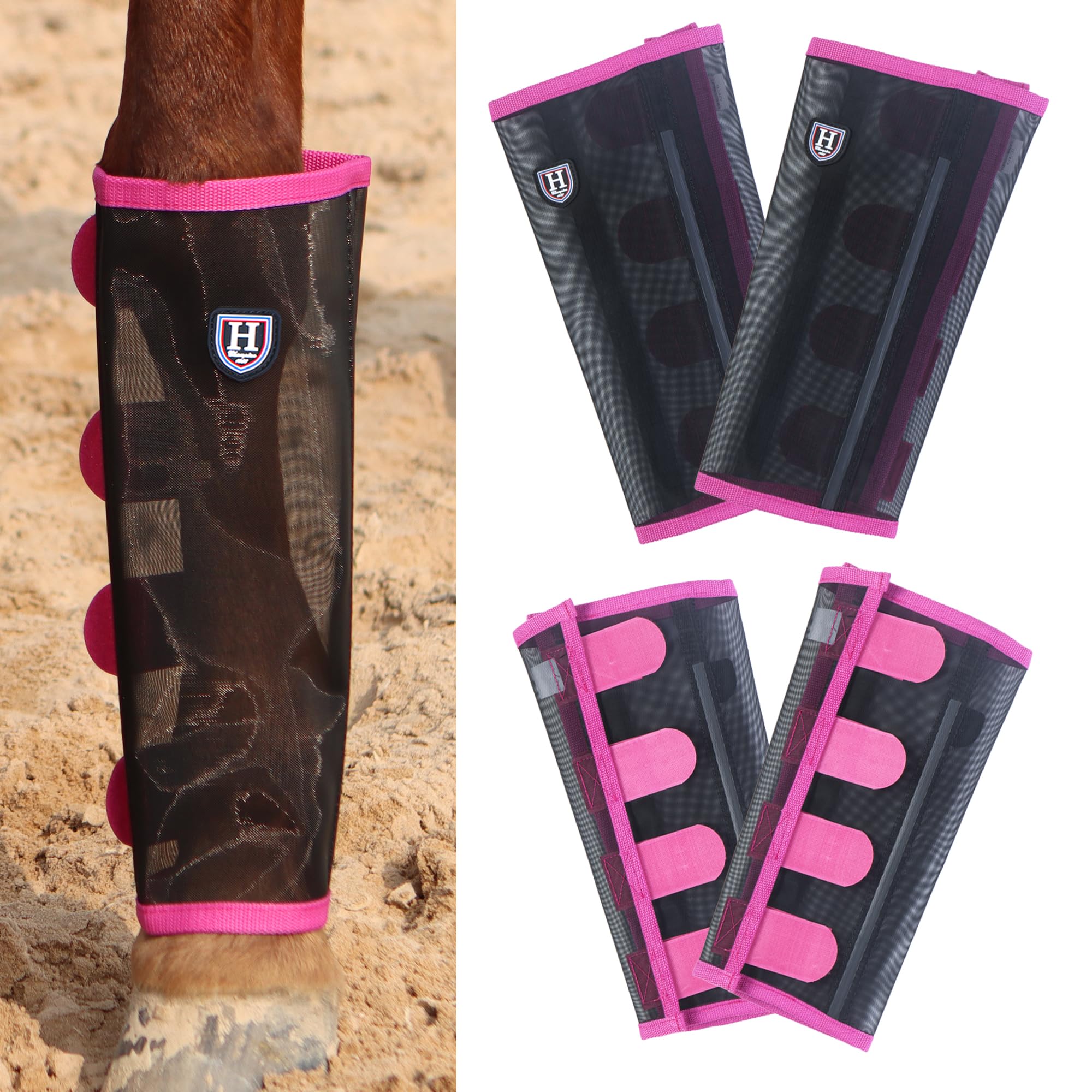 Harrison Howard Loose-Fitting Horse Fly Leggings Breathable, Tear-Resistant Fine Mesh Leg Guards Stay-on Comfortable Fly Boots (Set of 4) Light Pink Medium