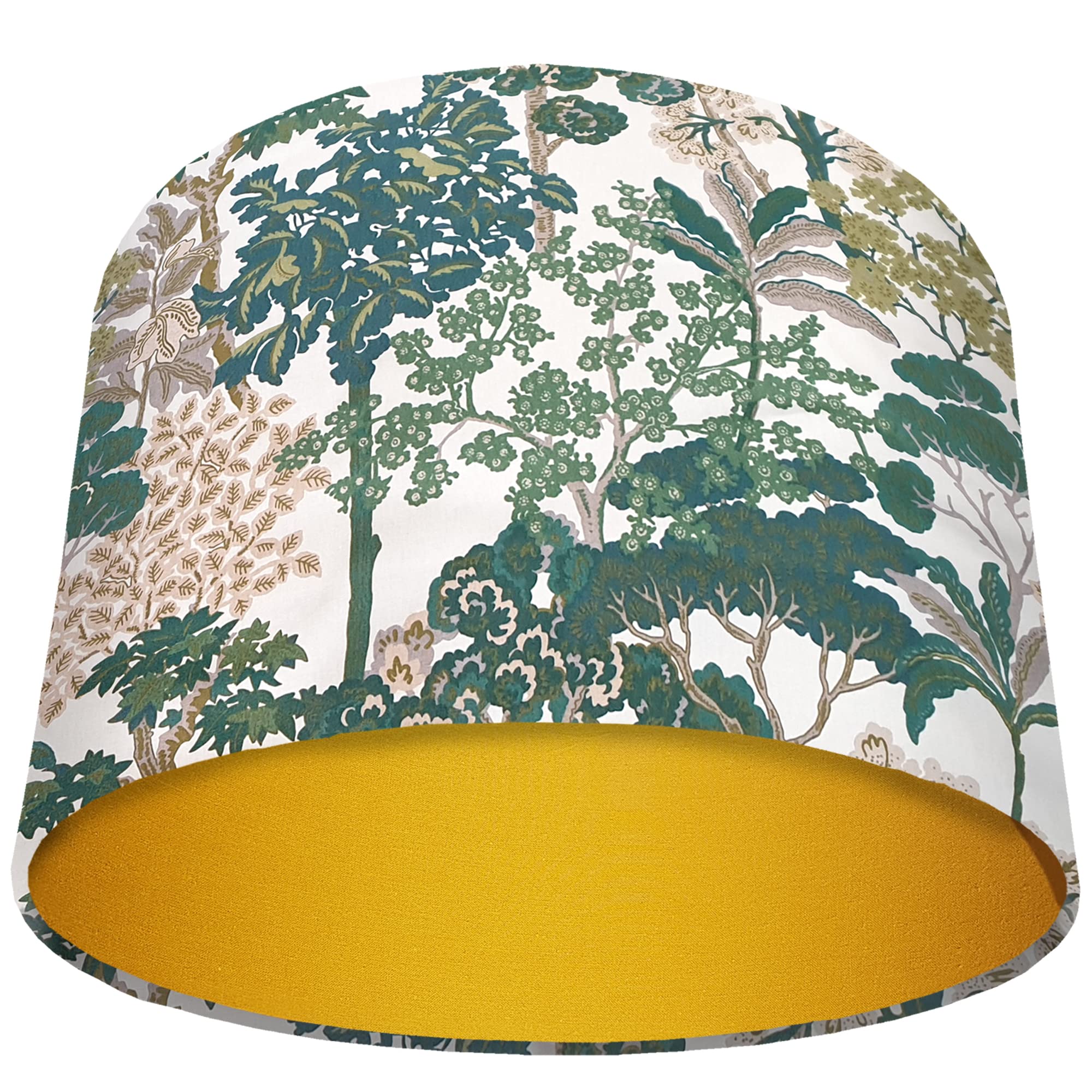 Green Lampshade with Choice of Colour Lining, Country and Nature Themed Tree Design (Yellow)