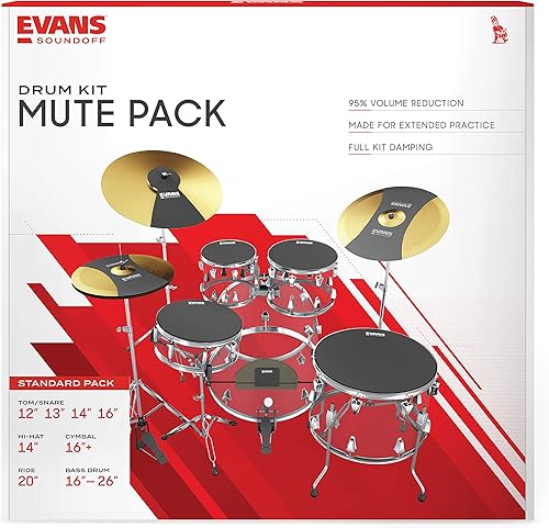Miniatura 12 de Evans Soundoff Drum Mute Pads - Juego de almohadillas de batería de caja completa - Paquete de silencios de batería - 3 platillos, 4 tom/caja y 1