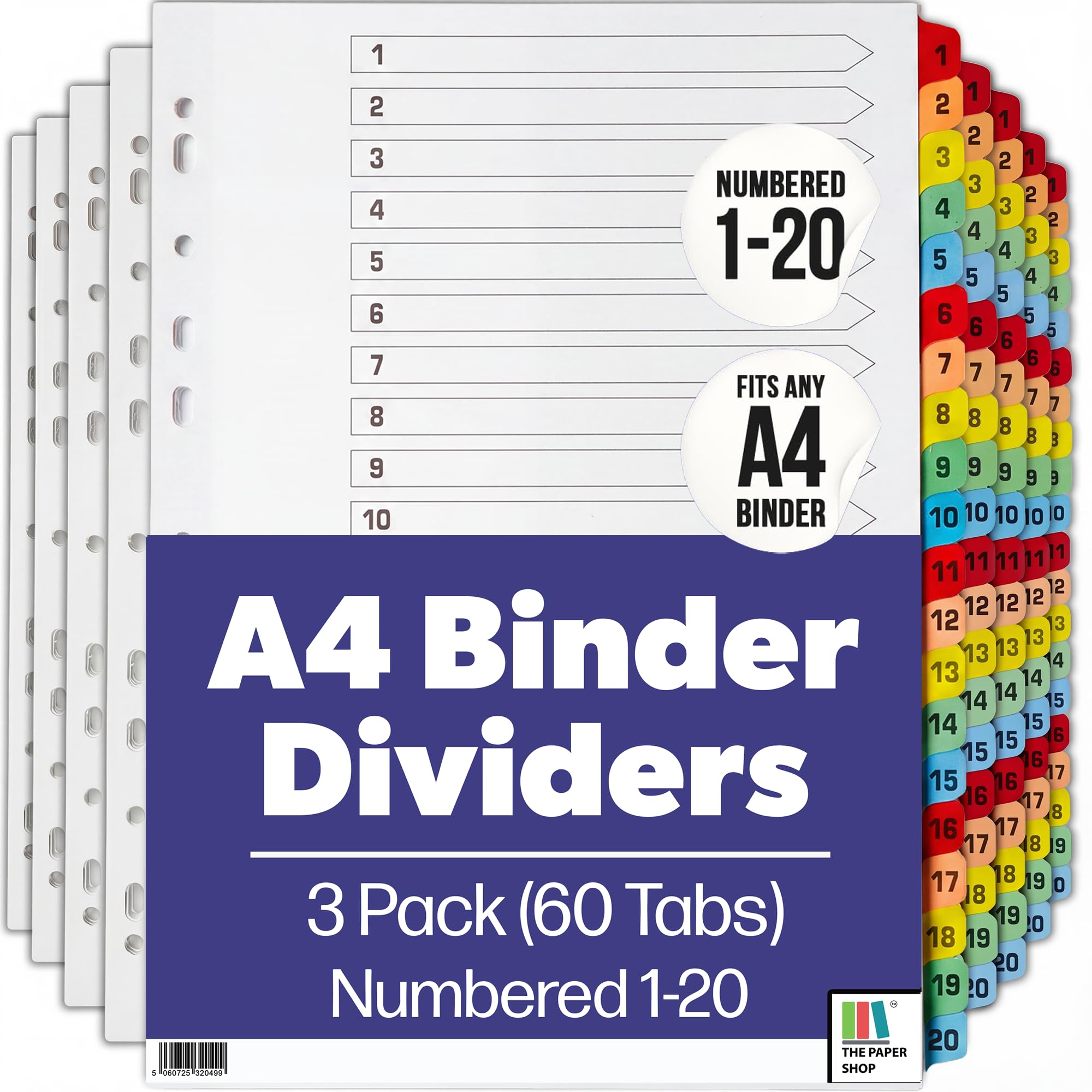 Photo 1 of The Paper Shop Numbered Binder Dividers 1-20 (A4, 3 Pack)