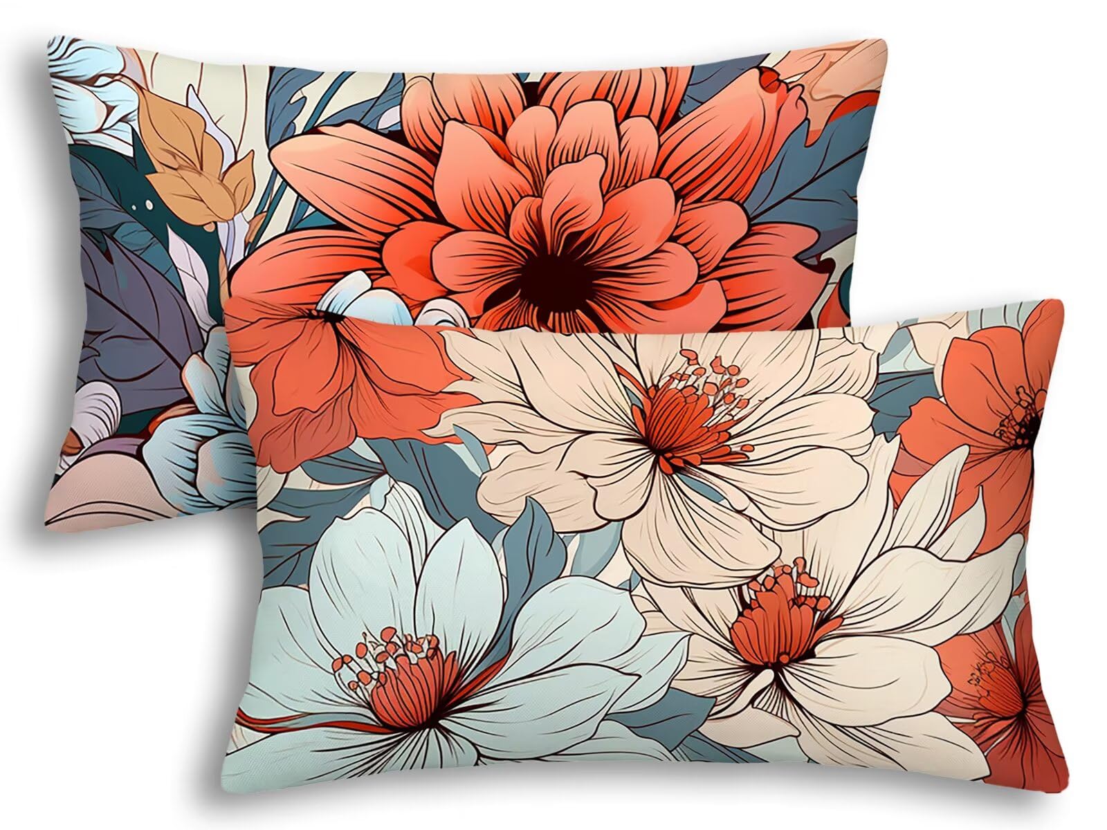 Taie d'oreiller 40x80 fleur lot de 2 pour décoration salon et canapé