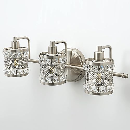 Miniatura 5 de Lámpara de tocador de baño, luces de tocador de cristal cromado sobre el espejo, lámparas de pared modernas para dormitorio, lámpara de pared de