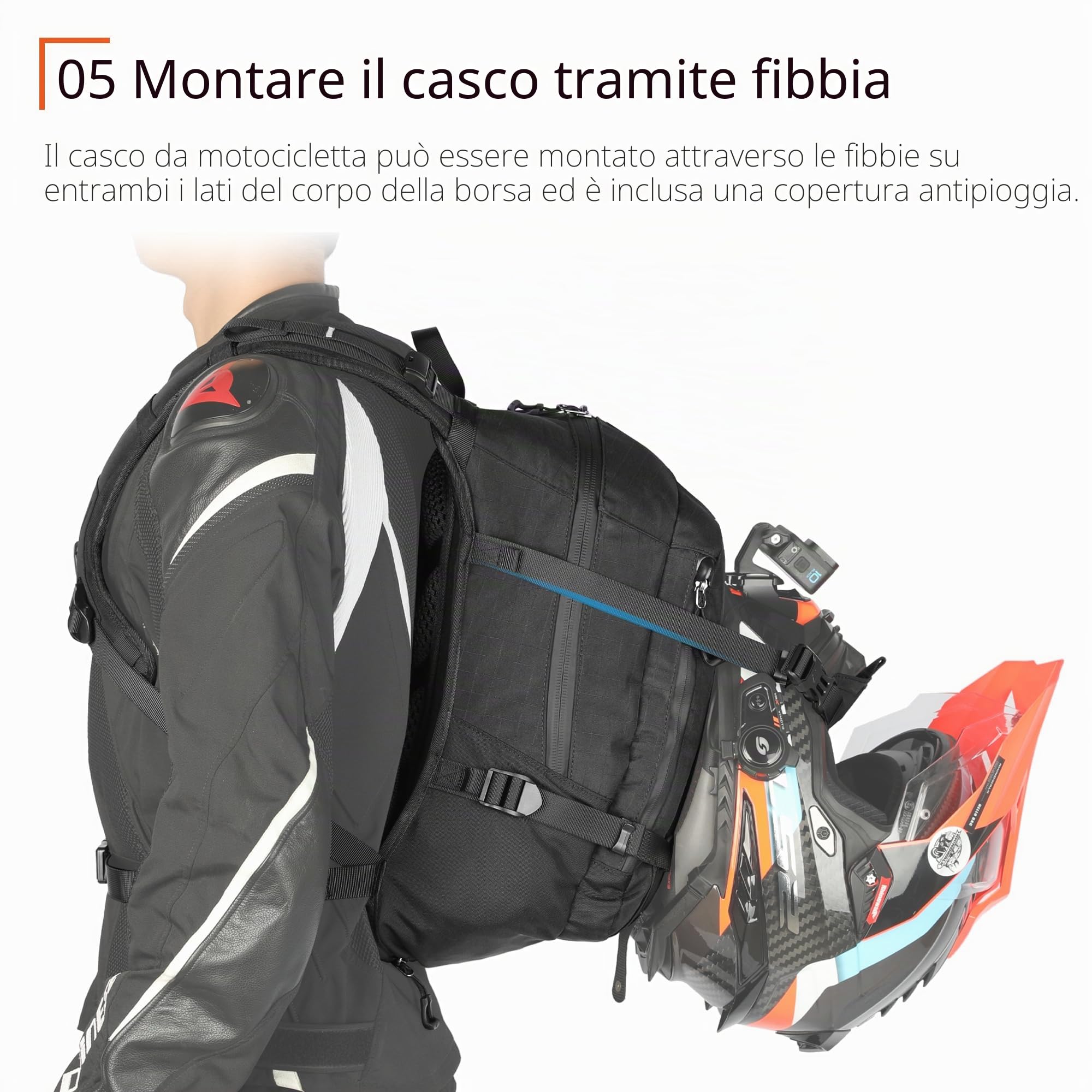 Rhinowalk Zaino da moto con supporto per casco, protezione dalla pioggia, foro per sacca idrica, zaino da moto e bicicletta, zaino sportivo, zaino per laptop per escursioni, arrampicata, ciclismo