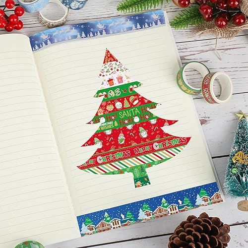 Miniatura 7 de 16 rollos de cinta washi de Navidad, cinta adhesiva roja y verde, cinta decorativa de papel de aluminio plateado para álbumes de recortes de