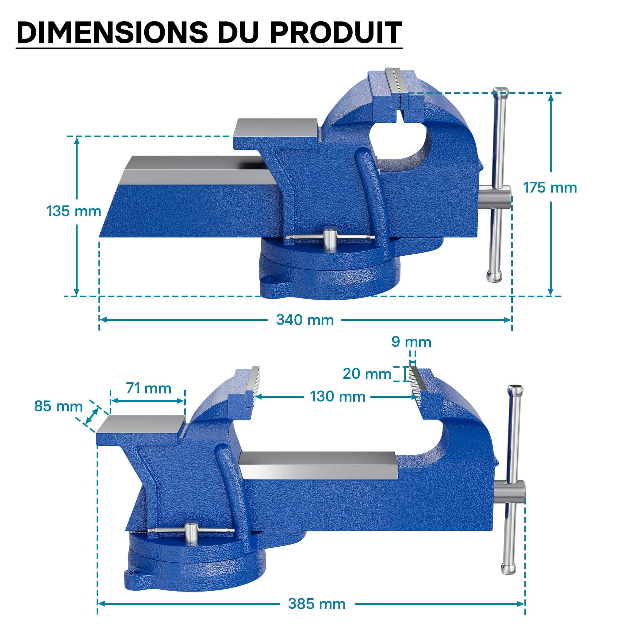 WilTec Étau d’atelier Heavy Duty 125 mm Mâchoire de serrage & Enclume pour Contrainte importante Établi, Argent, Gris, Bleu