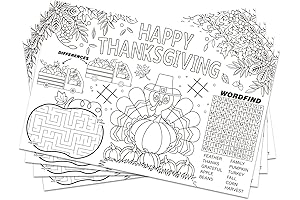 Disposable Thanksgiving Placemats for Kids 12 Pack - Color Your Own Turkey Thanksgiving Table Mats