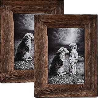 Yaetm-4x6 Picture Frame Set of 2, Natural Solid Wood Distressed Photo Frame, Display On Tabletop And Wall, High Definition Real Glass, Carbonized Black (2 pack)