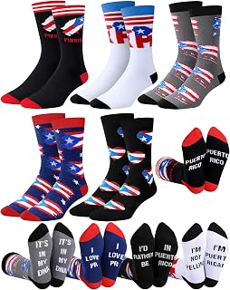 5 Pairs Fun City Crew Socks for Men Texas Puerto Rico Theme Sock Traveler Lover Souvenir for Christmas Birthday Gift