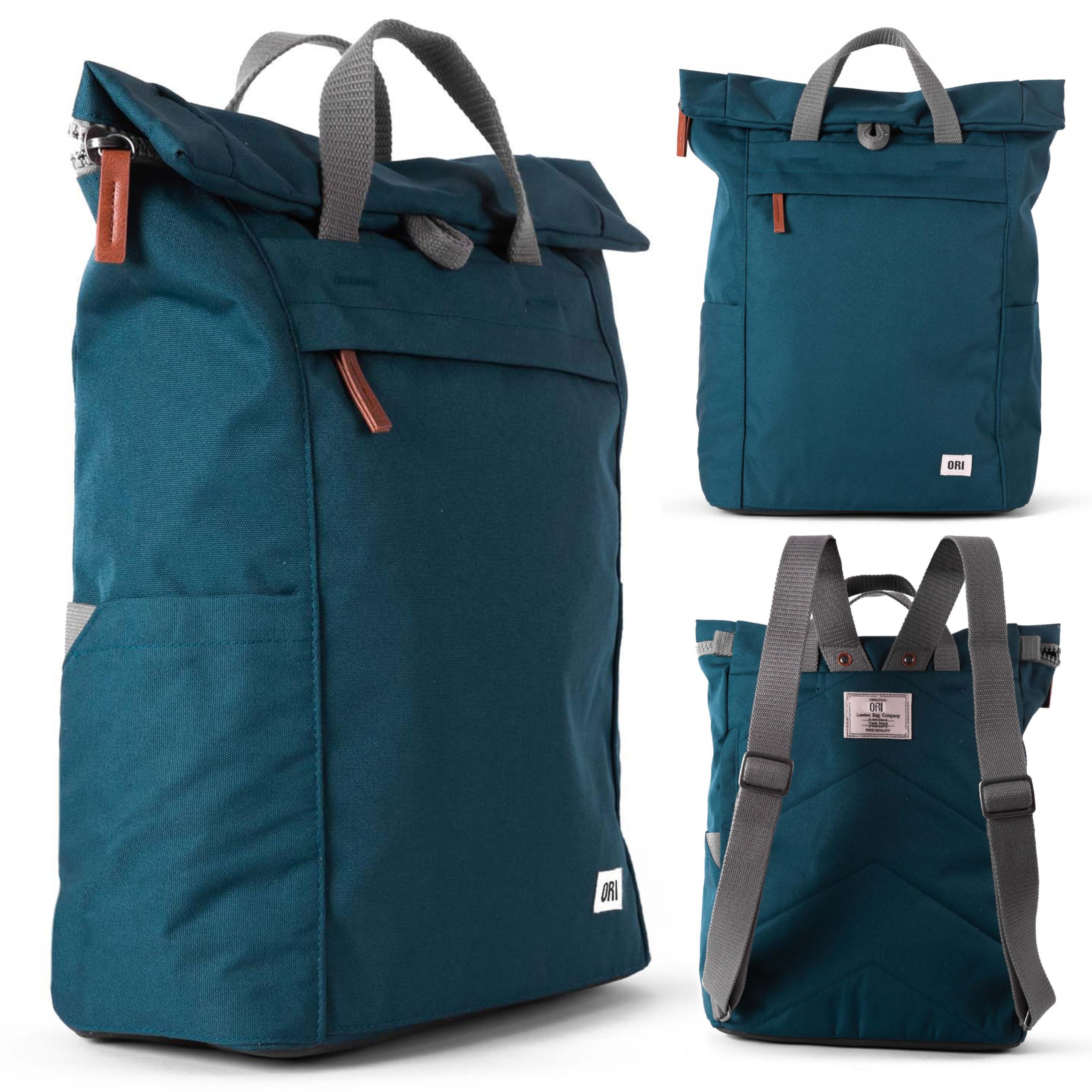 ORI LONDON Travel Backpack - Large Water-Resistant Nylon Rolltop Laptop Backpack for Men & Women - The Finchley - Teal