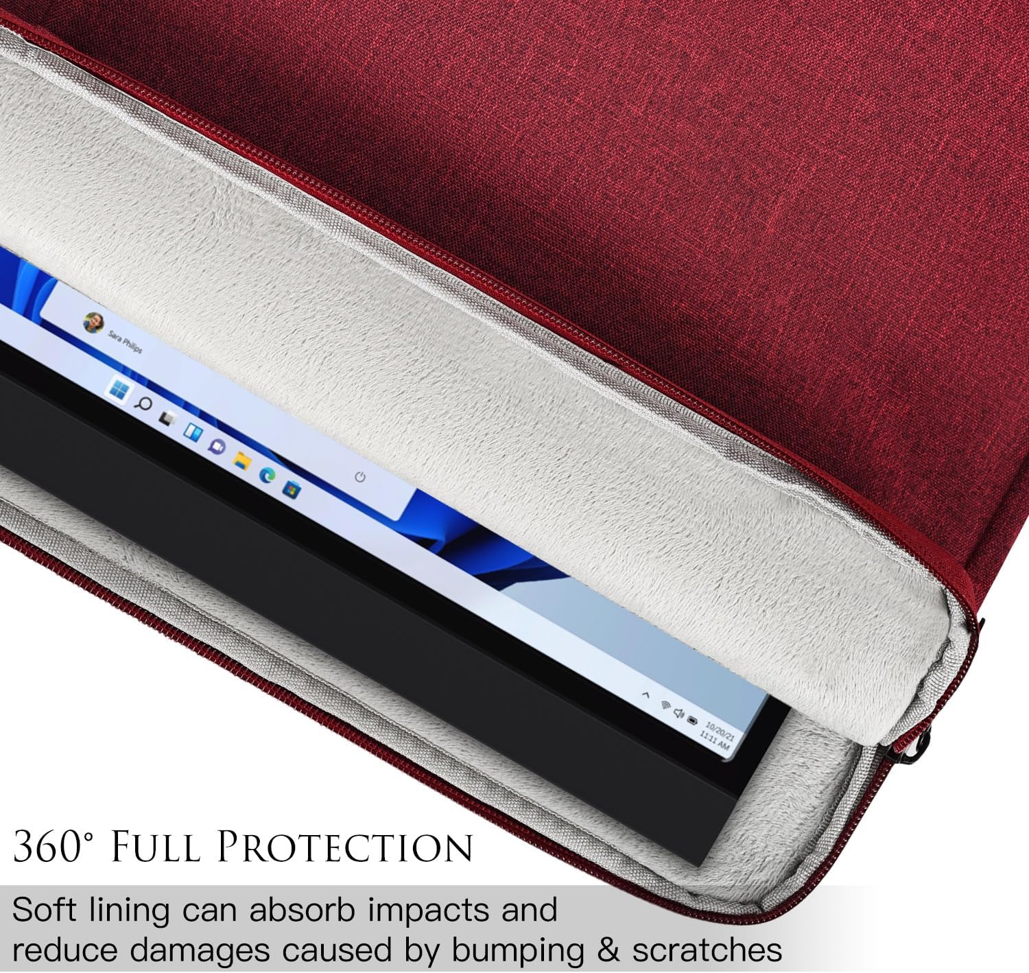 Portable Monitor Case 15.6 Inch, 16.1 Inch Carrying Monitor Sleeve Bag Compatible with Lepow GTEK ViewSonic KYY AOC 15.6" USB-C Portable Display Monitors, 15"x10.8" Wine Red - Image 4