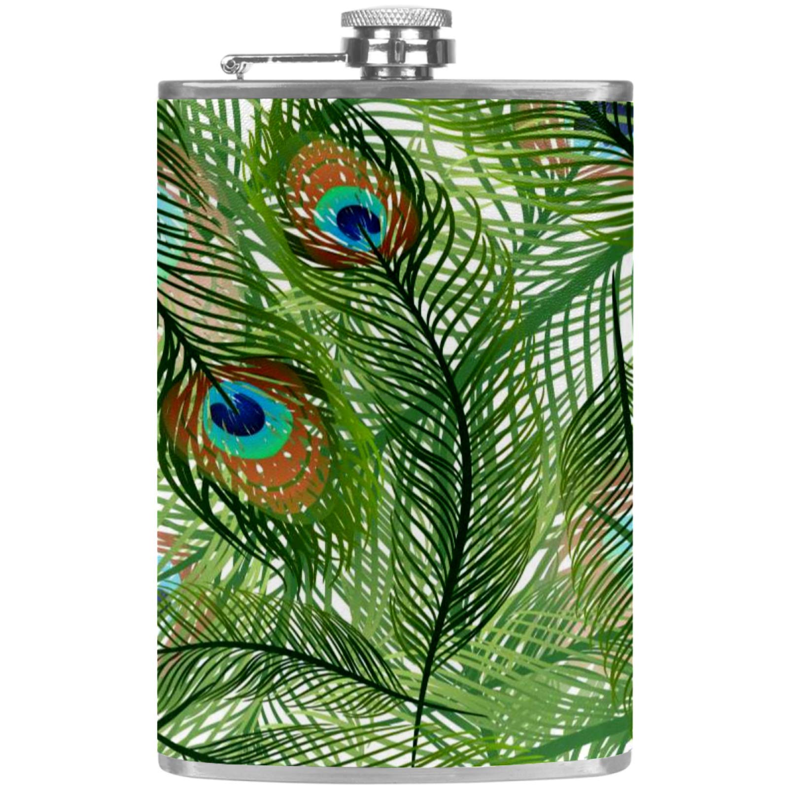 Flasque à whisky pour barbecue et pique-nique entre amis avec motif plumes de paon chic