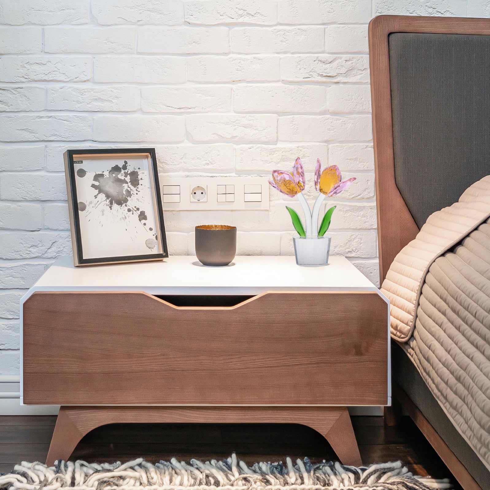 Decorazione Cristallo Fiore Tulipano da Scrivania Artigianato Creativo in Resistente con Base Piana Ornamento Floreale per Casa e Ufficio Centrotavola Raffinato e Decorazione
