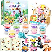 DramaPlanet Air Dry Clay Kit for Kids: 18 Colors, 46-Page Guide with 26 Tutorials in Zoo, Monster, Desert & Fairy Worlds