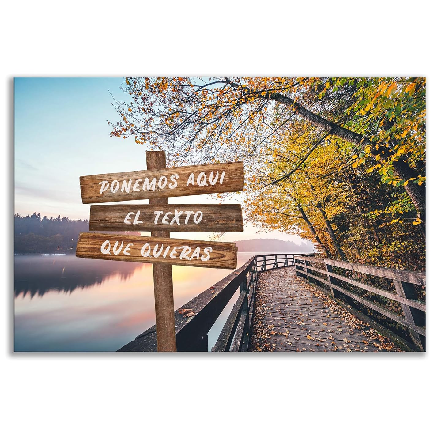Oops ORIGINALOOPS.COM Cuadro lienzo paisaje personalizado con tu texto - Carteles con tu texto - nombres, fechas, declaraciones, frases... - Seis tamaños disponibles (LAGO color)