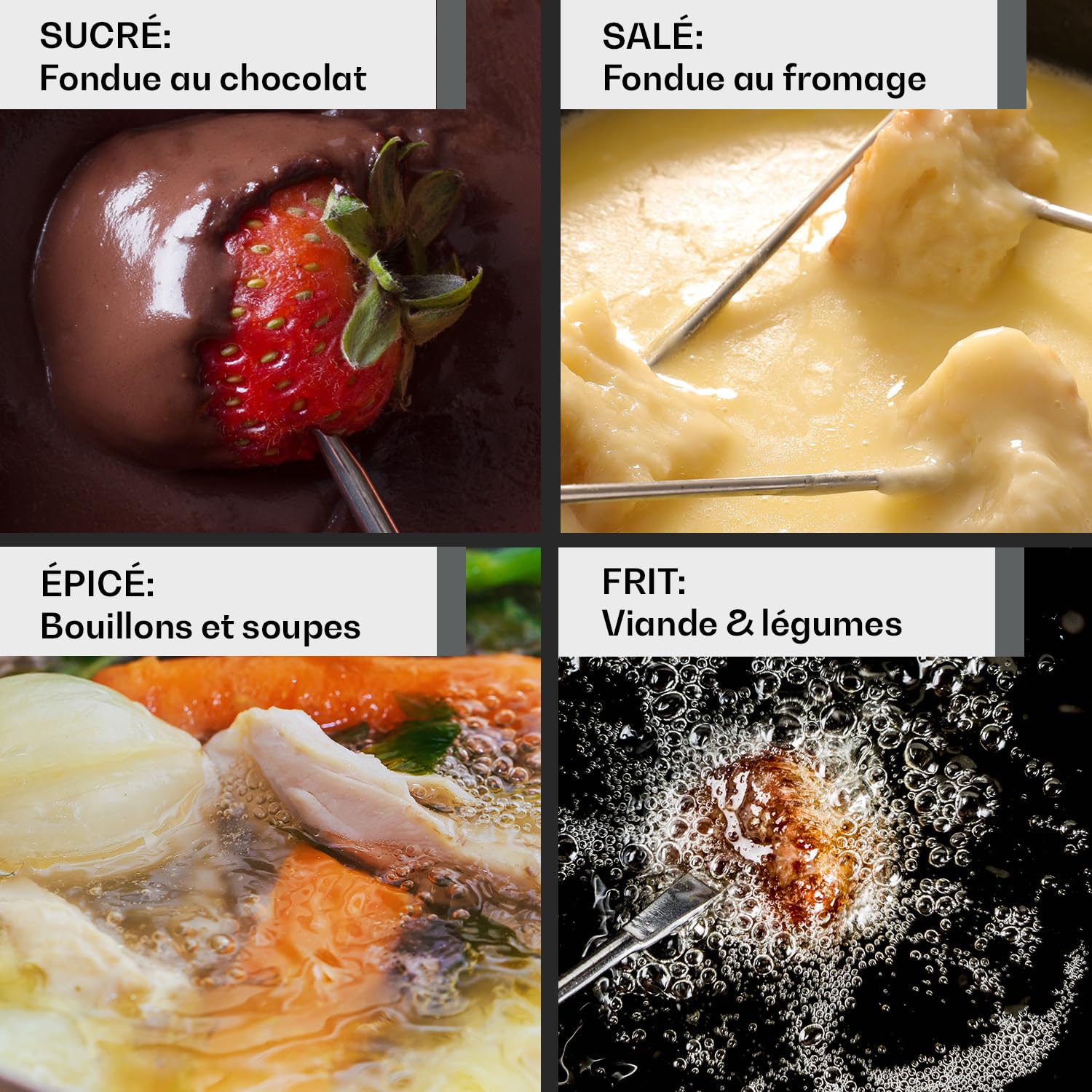 Appareil a Fondue Savoyarde et Chocolat, Appareil à Fondue Electrique avec 6 Fourchettes à Tremper, Service a Fondue Bourguignonne pour la Maison