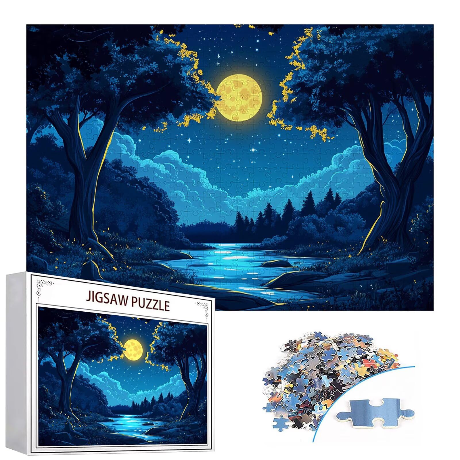 Puzzle 4000 elementów leśnych puzzle dla dorosłych księżyc 141 x 87 cm Unikalne rzemiosło klasyczne 3D drewniana układanka do rodzinnych gier aktywnych, układanka do samodzielnego wykonania nawet do