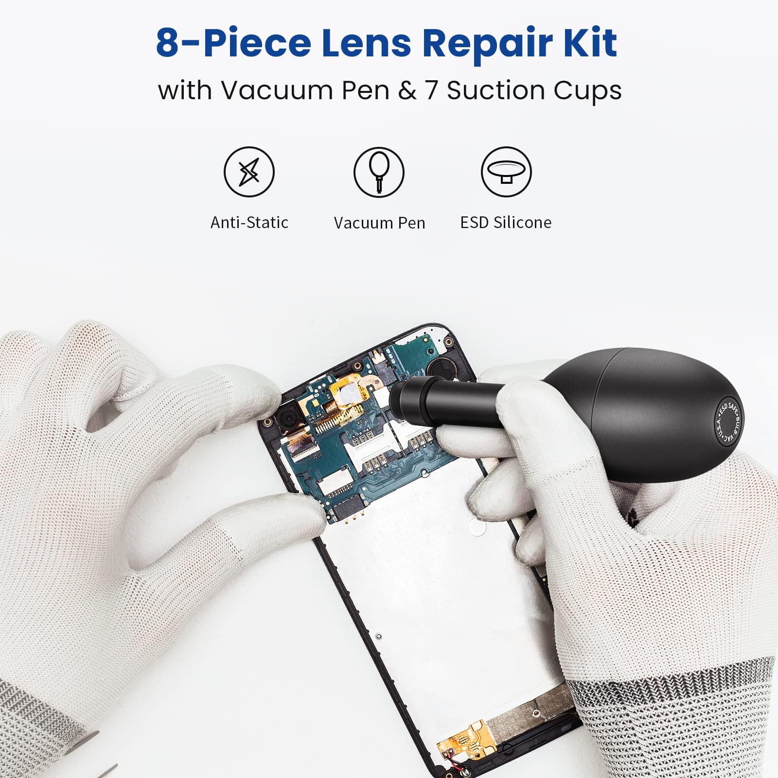 Kit de stylo à ventouse 8 en 1 avec 7 ventouses interchangeables pour nettoyer les montres et les composants électroniques