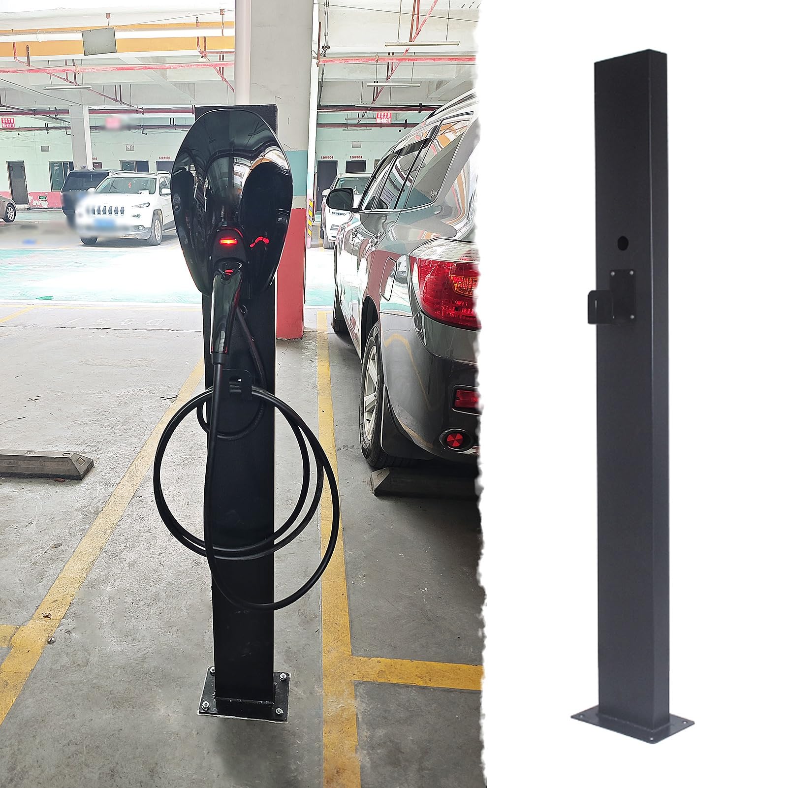 Pedestal para cargador de vehículos eléctricos en garaje con gancho para cable, soporte de acero laminado en frío para estación de carga de vehículos eléctricos, soporte para cargador de vehículos e