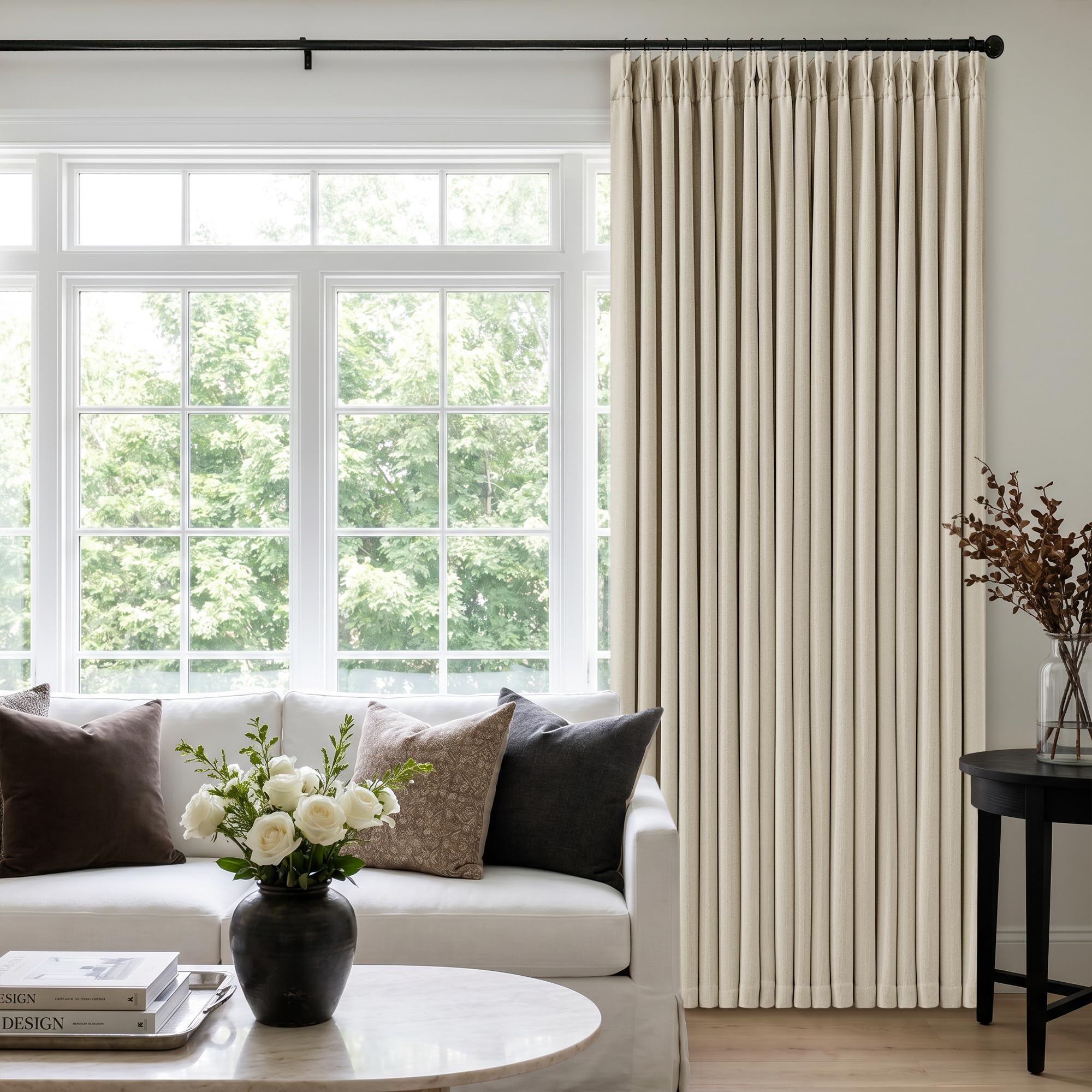 Oatmeal Beige Extra Wide Blackout 60 x 84 Inch Pinch Pleat Curtains 1 Panel