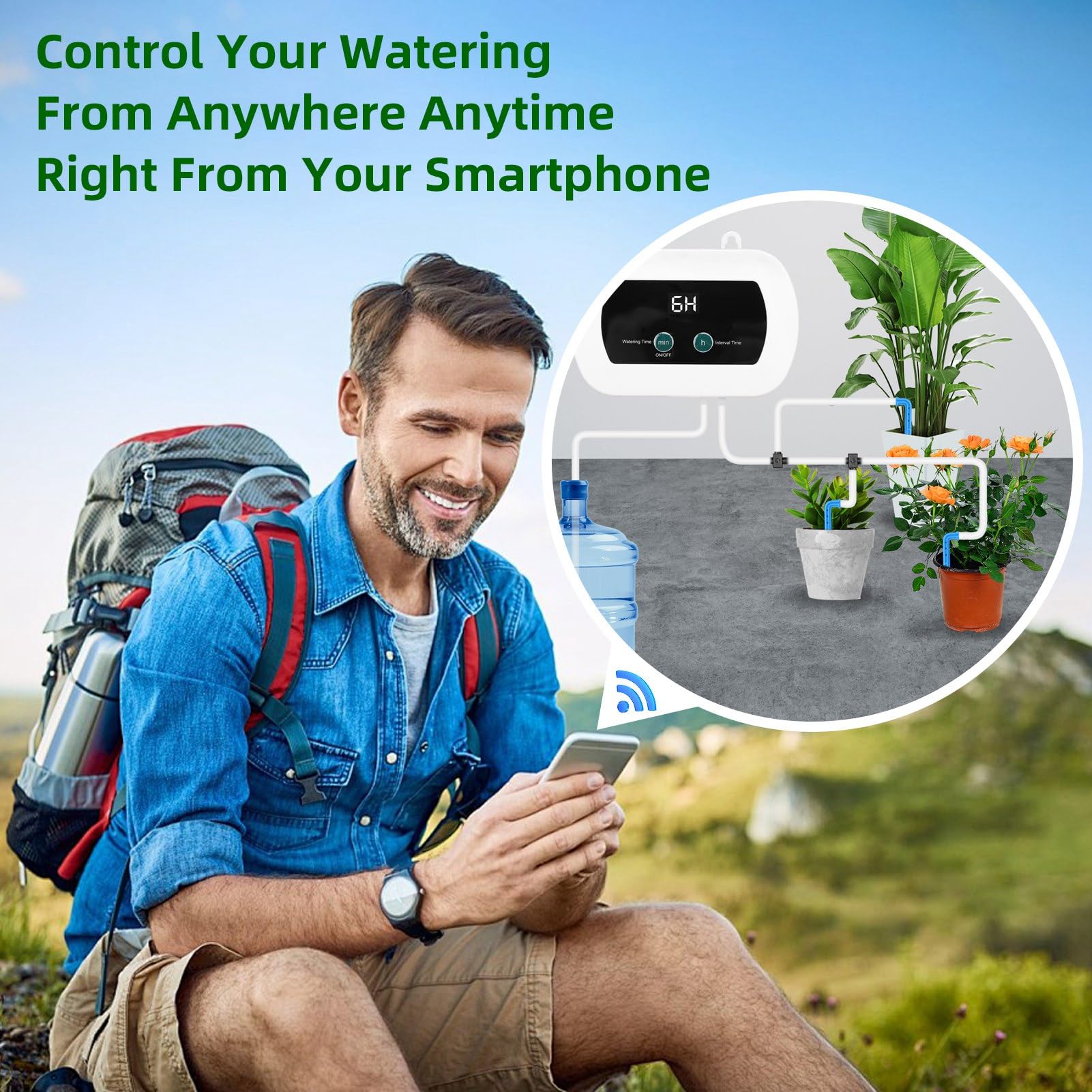 Walmeck di Irrigazione WiFi Intelligente Controllo BT APP Irrigatore Automatico per Piante 10 Piante in Vaso Portata 400 Ml/min IP65 Regolazione Temporizzazione Impermeabile Kit di (BSV-IC203)