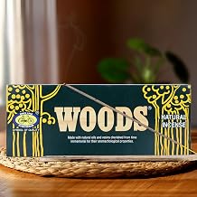 Cycle Pure Woods Natural Incense Sticks (9 Inch) with Ash Catcher | Agarbatti with Wooden Stand | Woody, Sandal, Resin, Masala, Amber, Natural Fragrance for Puja Rituals & Meditation | 130gm Pack of 1
