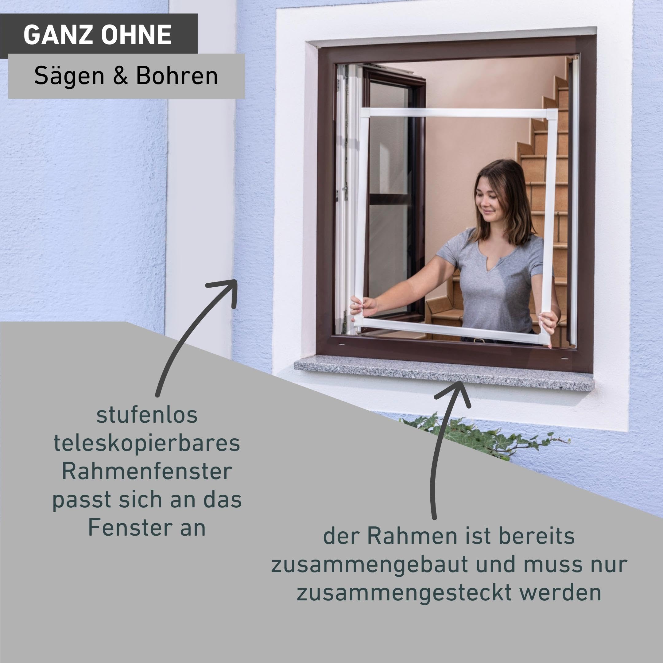 Windhager Insektenschutz | Spannrahmen Fenster teleskopierbar 130 x 140 cm | Fliegengitter mit Rahmen, Fenstergitter ohne Bohren, Rahmen-Fenster | Stabiler Aluminium-Rahmen | Weiß